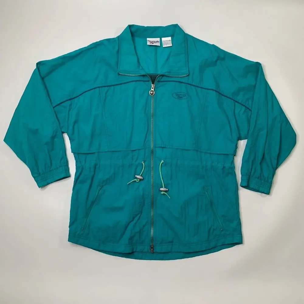 Vintage Reebok Jacket Mens M‎ Medium Teal Nylon Full Zip Windbreaker Vented 90s
